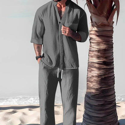 🔥Fashionable men's two-piece set made from cotton linen: top & trousers