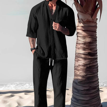 🔥Fashionable men's two-piece set made from cotton linen: top & trousers