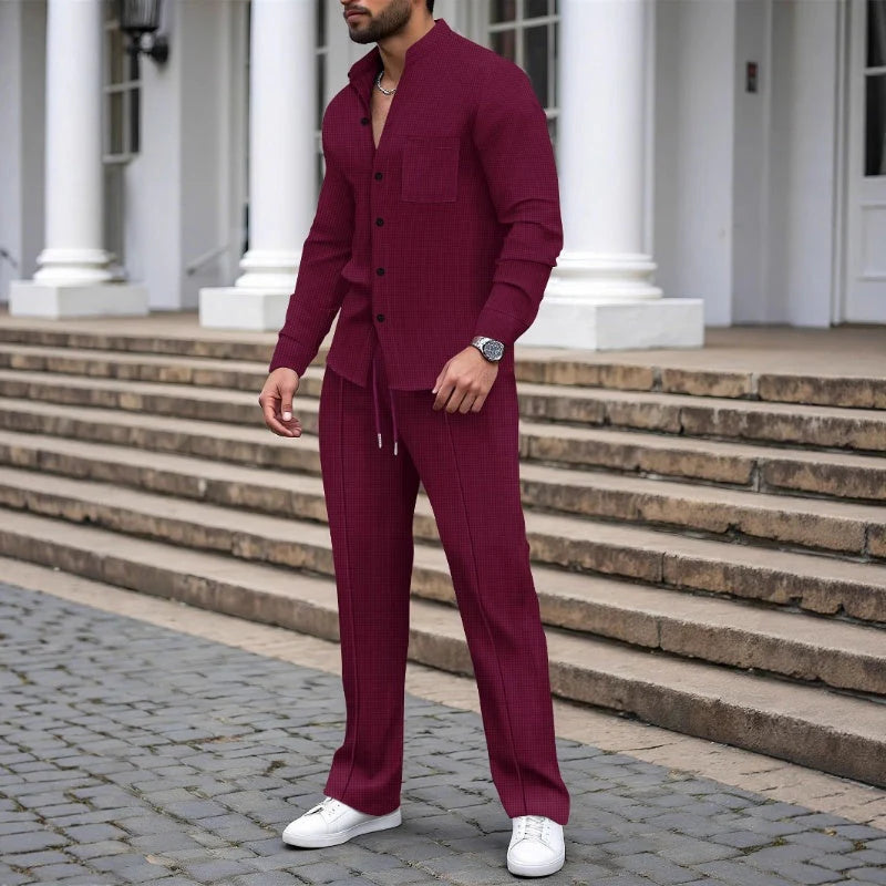 ⭐ 2026 Best Seller | Casual Waffle Shirt & Pants Set | Ready-to-Wear Comfort
