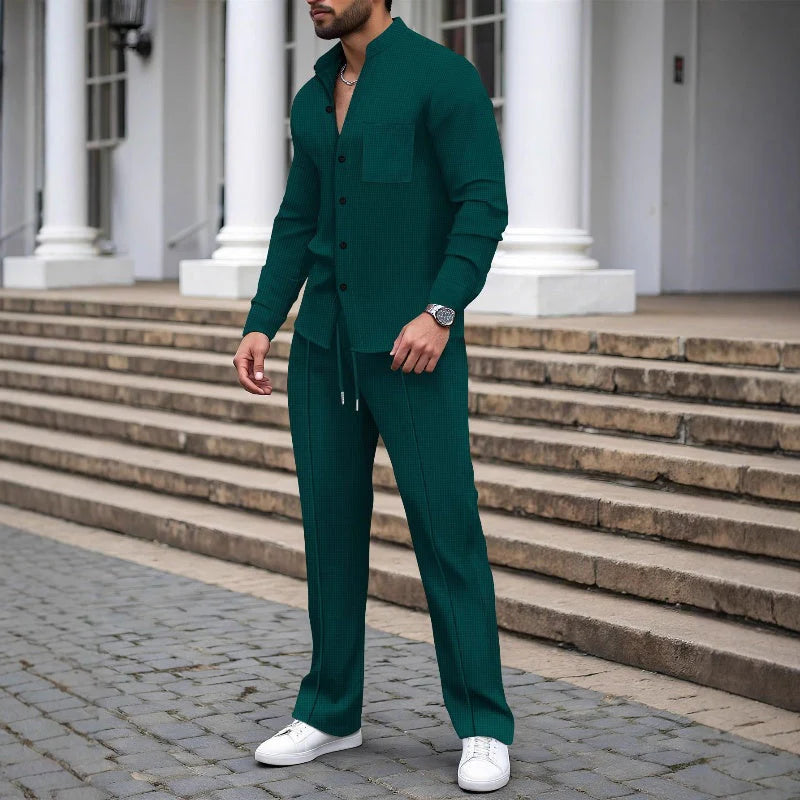 ⭐ 2026 Best Seller | Casual Waffle Shirt & Pants Set | Ready-to-Wear Comfort