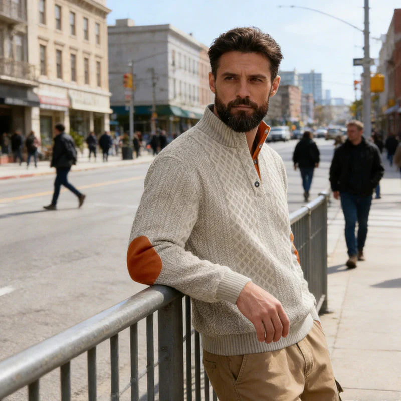 📢📢50% OFF !! ⏰Men's Textured Jacquard Collared Sweatshirt