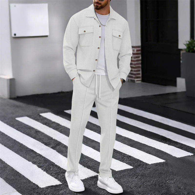 Men's Waffle Button-Down Jacket & Pants Set