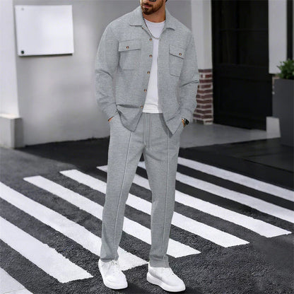 Men's Waffle Button-Down Jacket & Pants Set