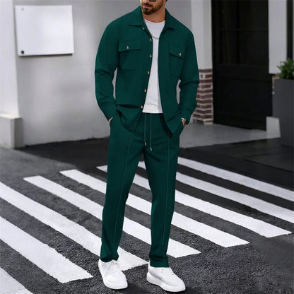 Men's Waffle Button-Down Jacket & Pants Set