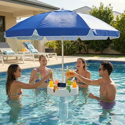 Portable Pool Umbrella with Floating Bar Base and Drink Holder
