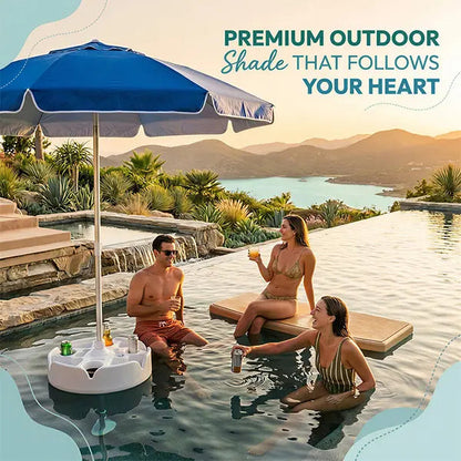 Portable Pool Umbrella with Floating Bar Base and Drink Holder