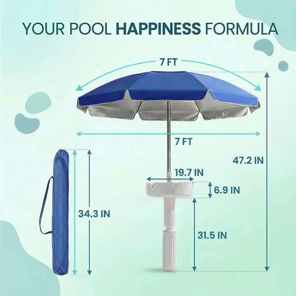 Portable Pool Umbrella with Floating Bar Base and Drink Holder