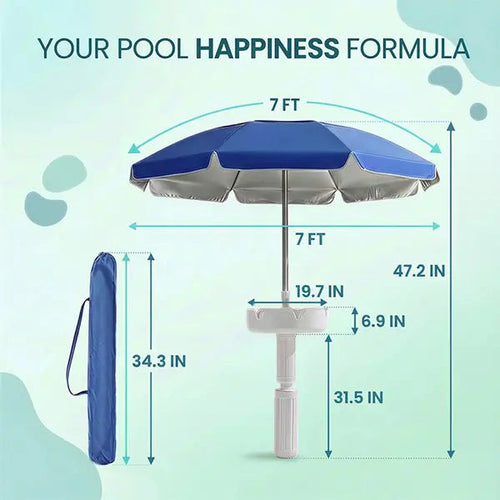 Portable Pool Umbrella with Floating Bar Base and Drink Holder