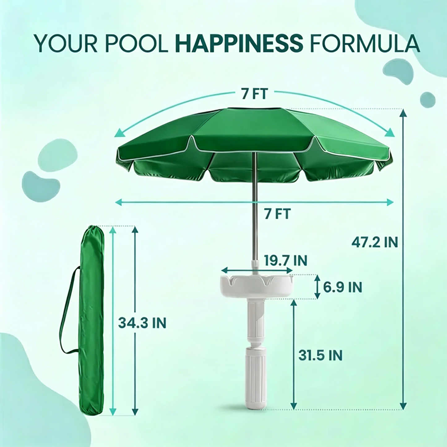 Portable Pool Umbrella with Floating Bar Base and Drink Holder