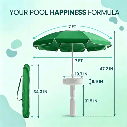 Portable Pool Umbrella with Floating Bar Base and Drink Holder