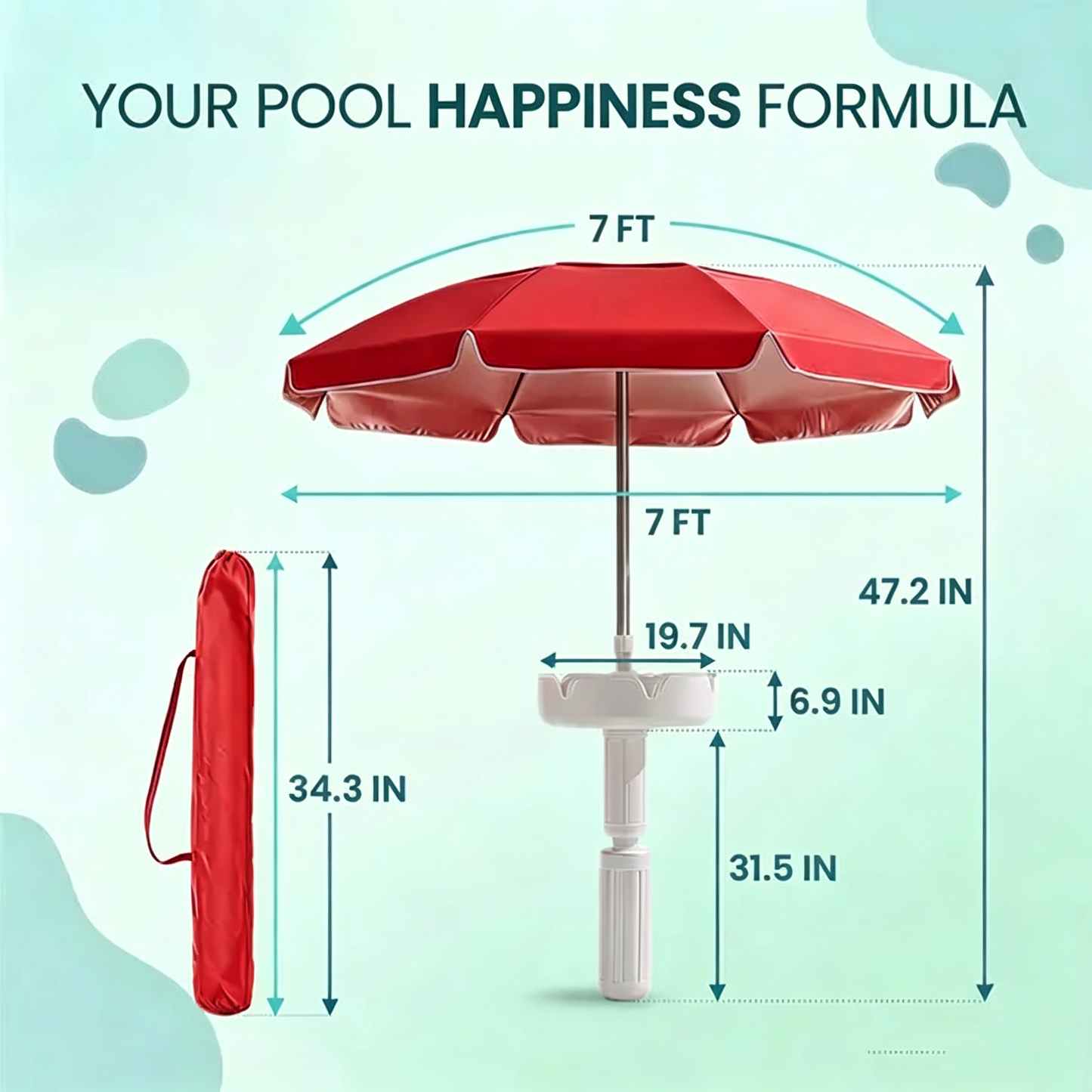 Portable Pool Umbrella with Floating Bar Base and Drink Holder