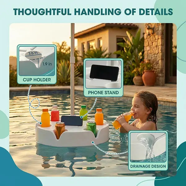 Portable Pool Umbrella with Floating Bar Base and Drink Holder