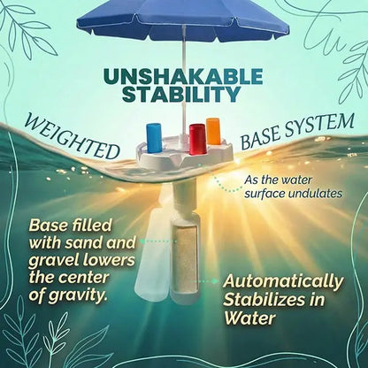 Portable Pool Umbrella with Floating Bar Base and Drink Holder