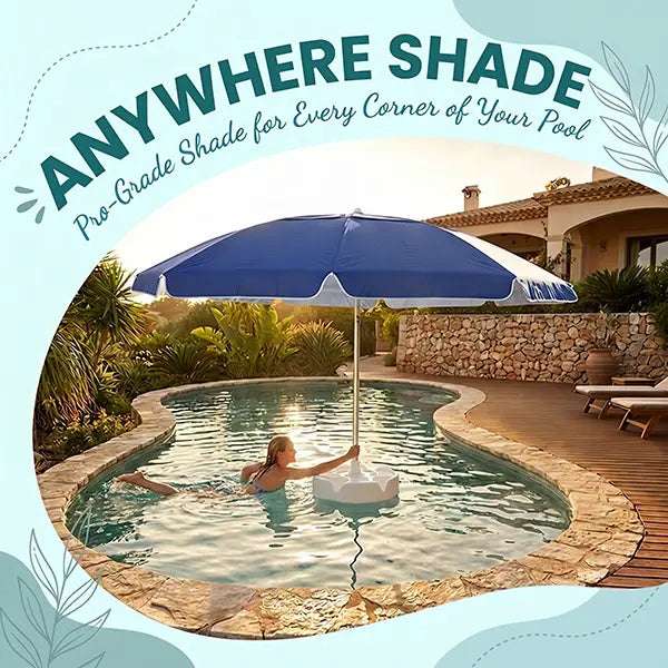 Portable Pool Umbrella with Floating Bar Base and Drink Holder