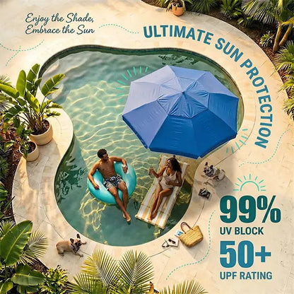 Portable Pool Umbrella with Floating Bar Base and Drink Holder