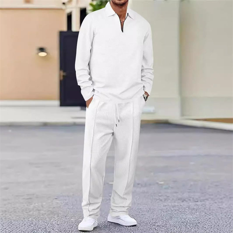 Men’s Waffle Knit Sweatshirt & Straight-Leg Pants Set – Cozy, Breathable & Effortlessly Stylish 👕👖