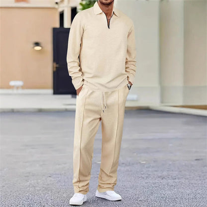 Men’s Waffle Knit Sweatshirt & Straight-Leg Pants Set – Cozy, Breathable & Effortlessly Stylish 👕👖